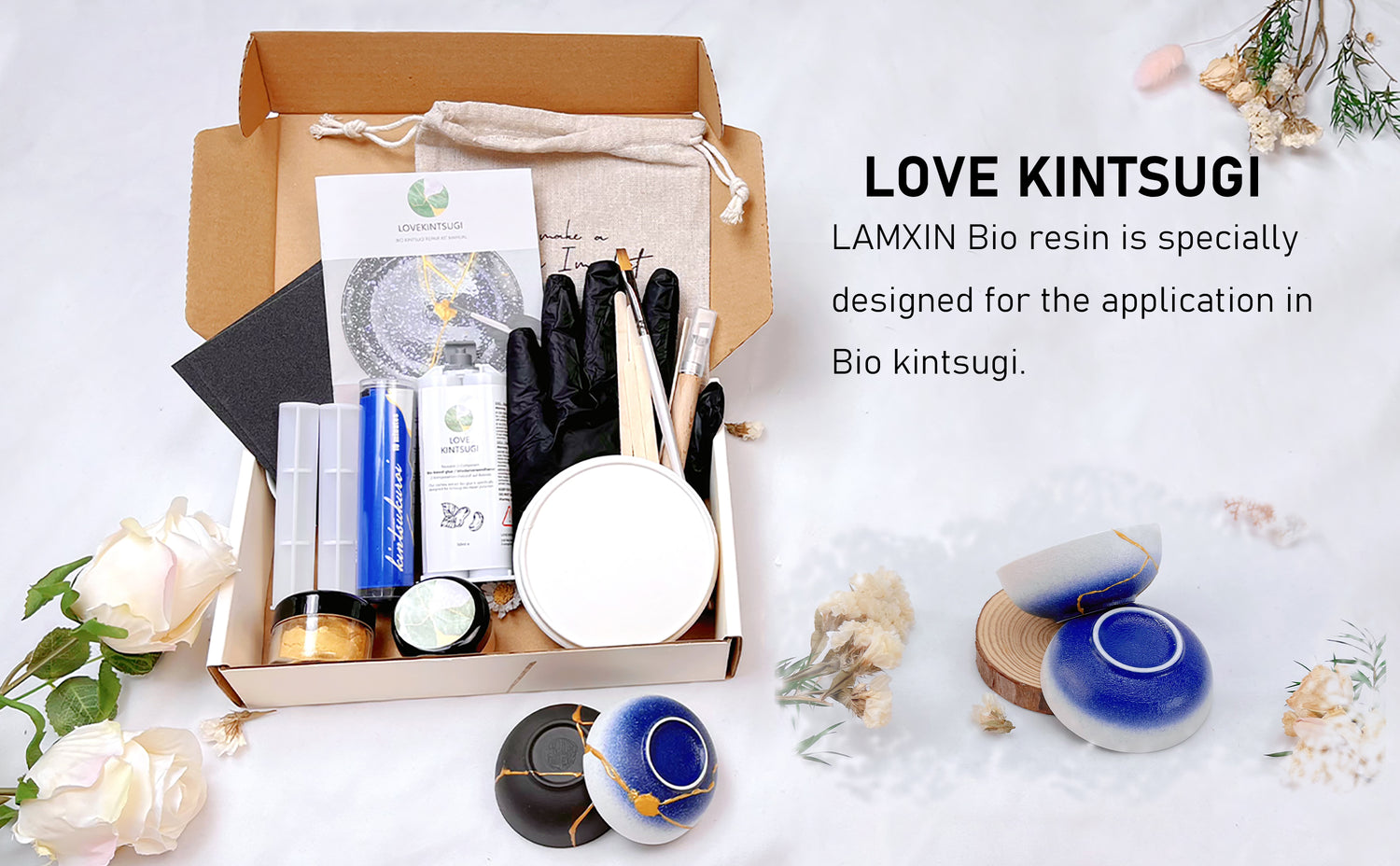 Bio Kintsugi Repair Kit, Natural Bio Kintsugi Kit, Food Dishwasher Safe,  Repair Your Meaningful Pottery with Gold Powder Bio Glue for Starter (Gold)
