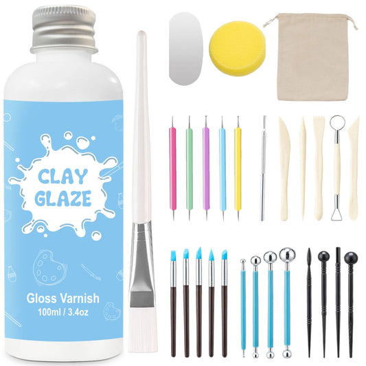 100ml Air Dry Clay Glaze and 29pcs Clay tools kit
